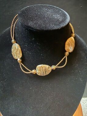 Natural Brown Stone Multi-Strand Beaded Necklace